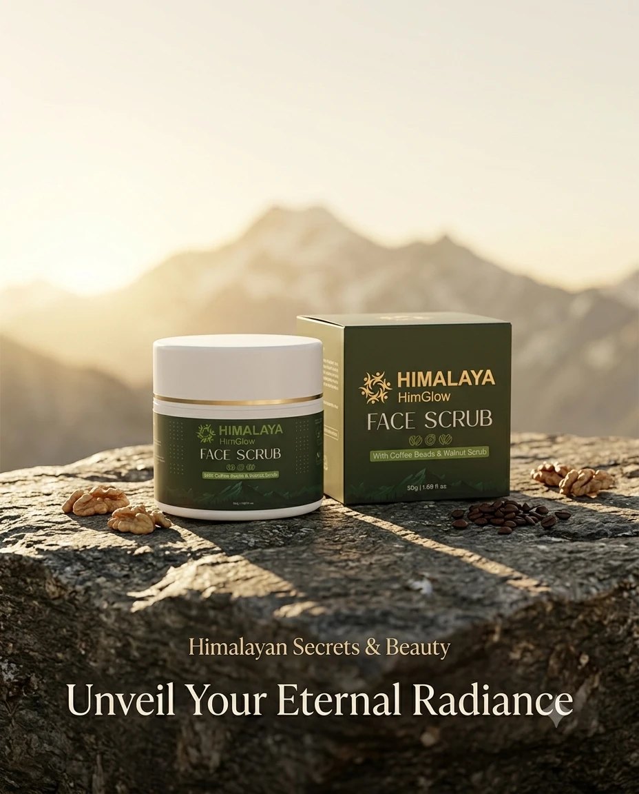 HimGlow Face Scrub on a Himalayan rock at sunrise