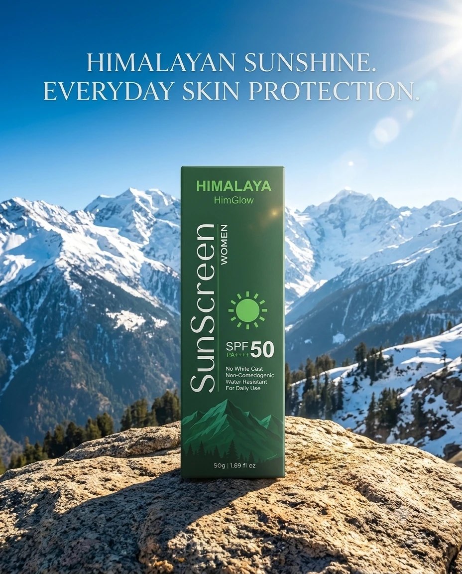 HimGlow SunScreen SPF 50 against Himalayan peaks